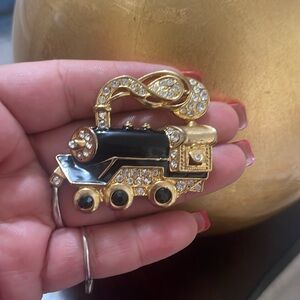Gold Tone And Black train brooch